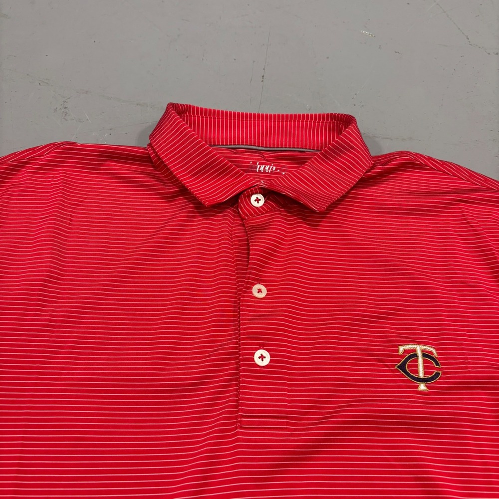 Johnnie-O Mens XL Minnesota Twins Polo Shirt Red Striped Short Sleeve Golf Top